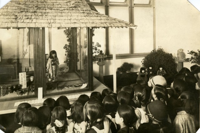 Japanese children attending a departure ceremony for the Japanese Friendship Doll 