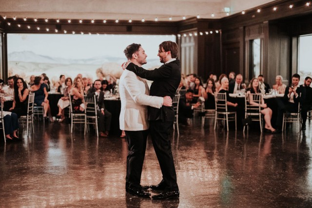 Alex Kramer and Derek Boeckelmann during their first dance in the North American Mammal Hall