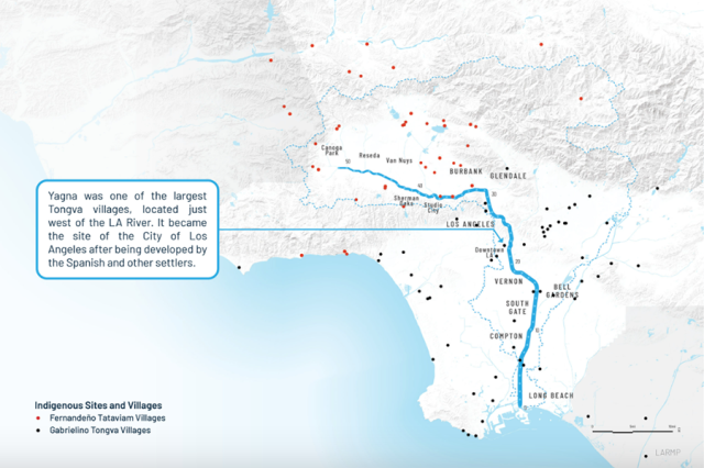 Map highlighting the indigenous sites and villages along the LA River