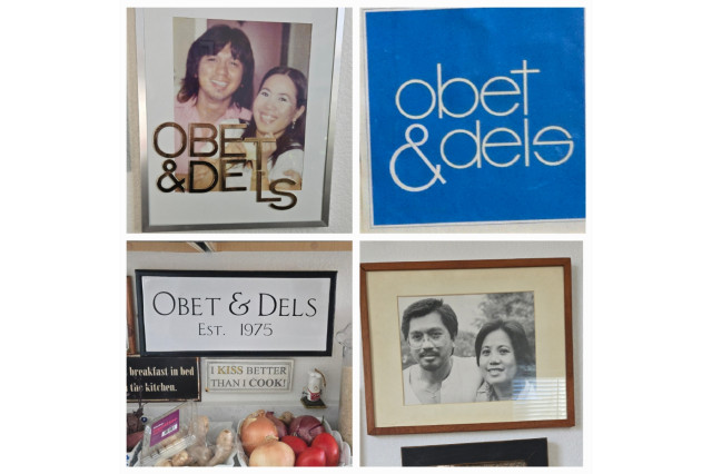 Four frames in the image, with three displaying the name "Obet & Dels" and two also displaying images of a young Filipino couple. 