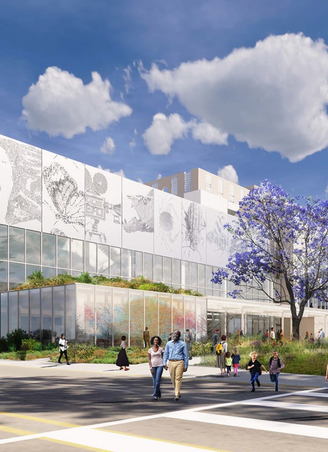 Rendering of NHM Commons, a new community hub for exploring nature and culture and “front porch” for NHM. Rendering by Frederick Fisher and Partners courtesy of NHMLAC.