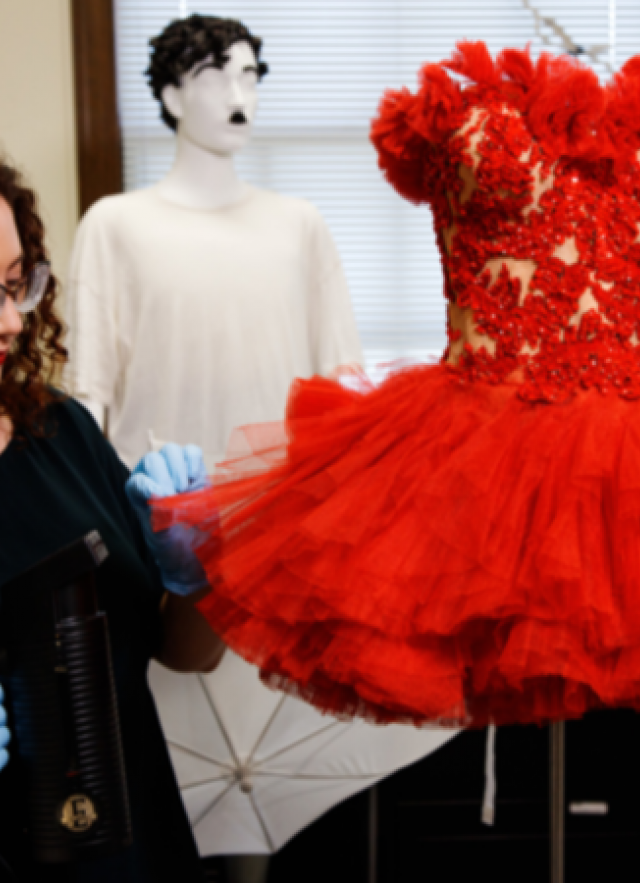 Marina Gibbons working on Betty Grable Red Tutu