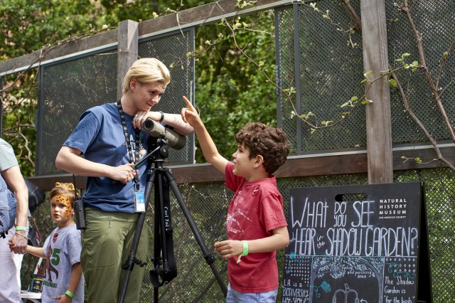 GI with guest at observation deck in nature gardens