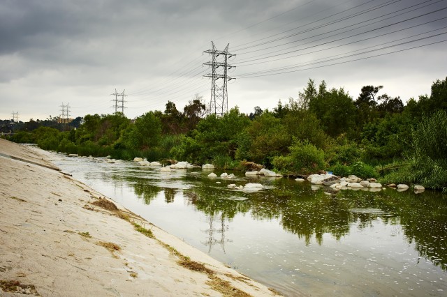 LA River with cloudy sky