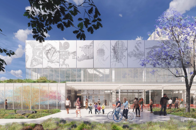 Rendering of the Mark Ridley-Thomas Entrance Plaza, NHM Commons