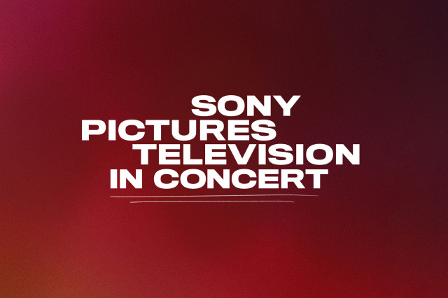 Sony Pictures Television in Concert in white capital letters against a burgundy background