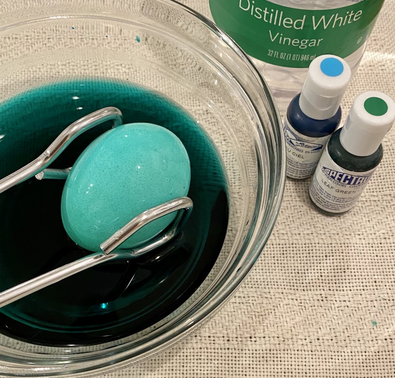 egg dyed with blue and green food coloring