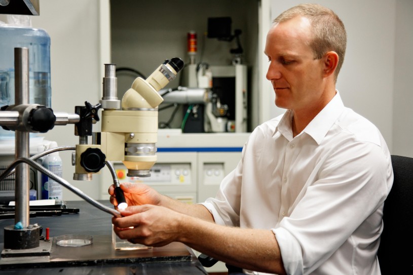 Dr. Aaron Celestian at work in the NHM Mineral Sciences Lab