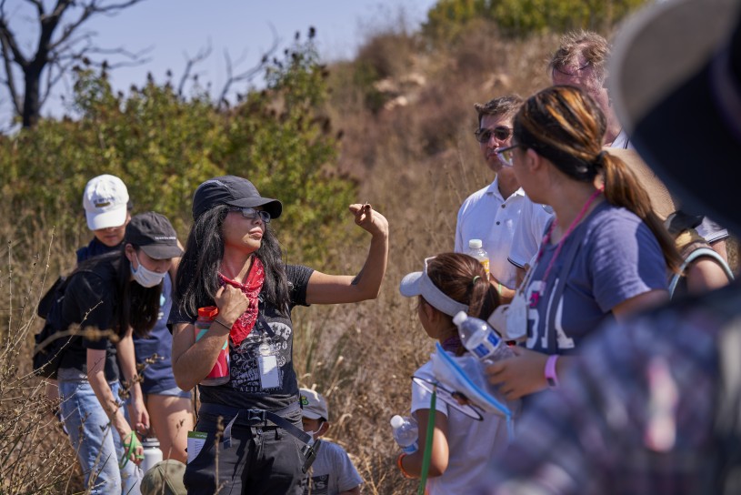 Sam Tayag laying nature knowledge on Charmlee hikers