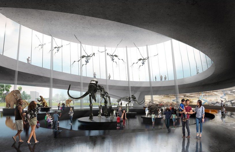 Rendering of new Exhibition Building at La Brea Tar Pits by WEISS/MANFREDI