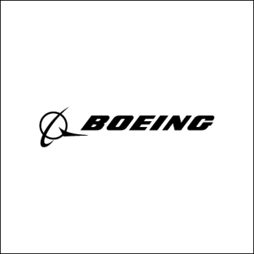 Boeing logo with a circular logo on left and Boeing spelled out in capita letters on the right
