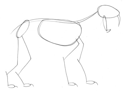 Gesture drawing of saber-toothed cat in profile