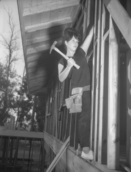 Judi Burgess the first female carpenter apprentice in Orange County in 1963
